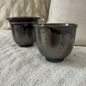 Teavana Japanese Tea Cup Set of 2 Bronze Oil Slick Metallic Ibushi Smoky Japan